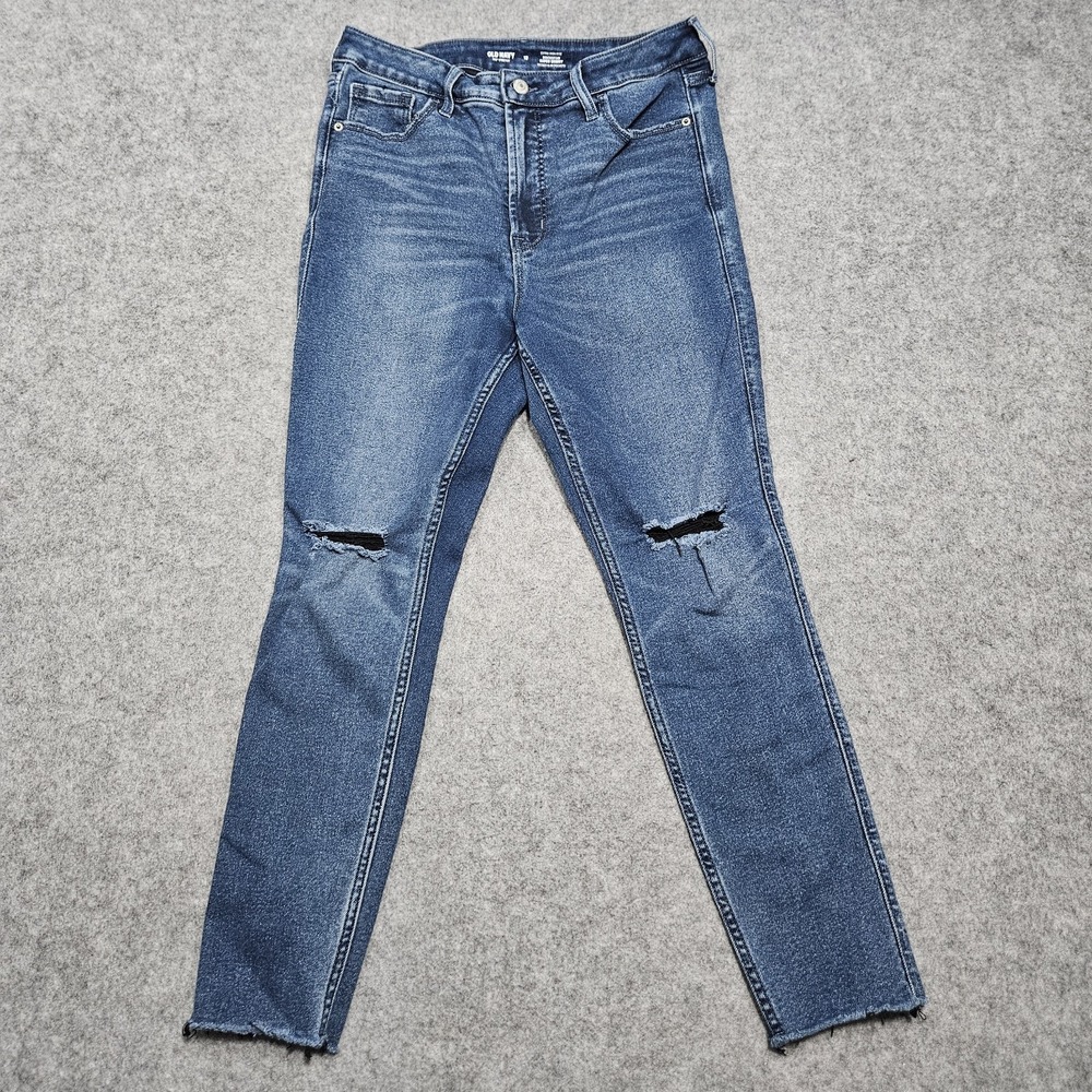 Old Navy Rockstar Super Skinny Jeans 12 Medium Wash Distressed High Rise Women
